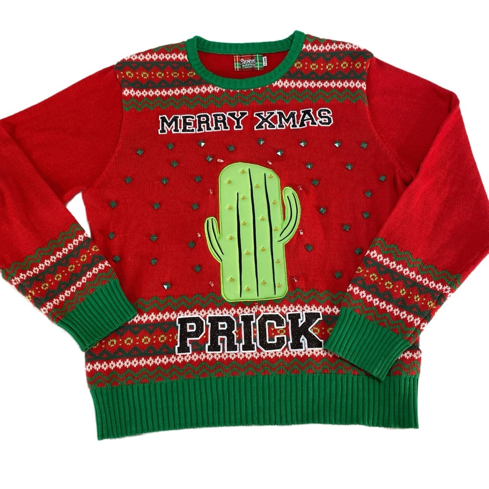 Spencer’s Workshop Merry Xmas Prick Ugly Christmas Holiday Sweater XL‎